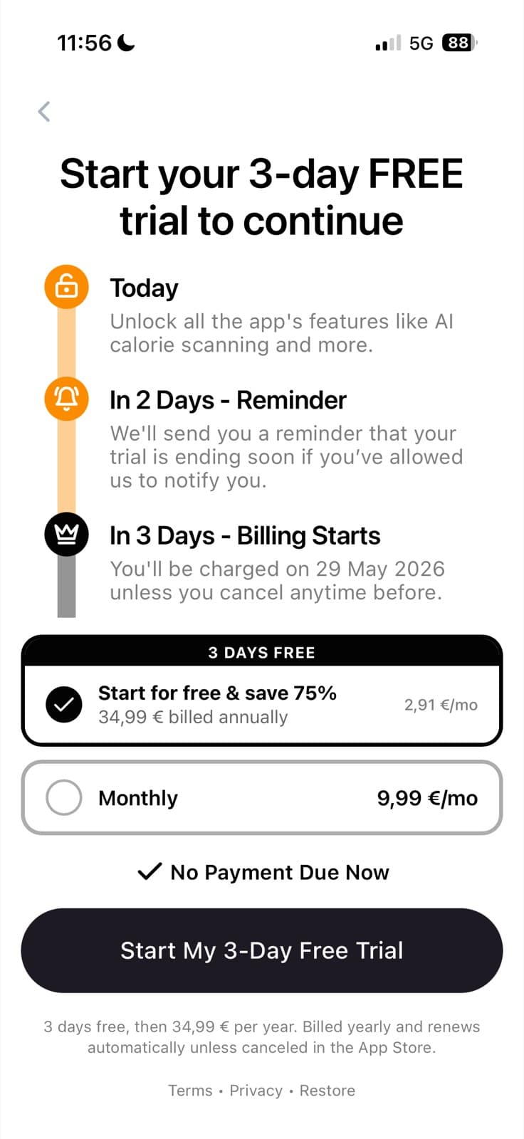 Cal AI paywall
