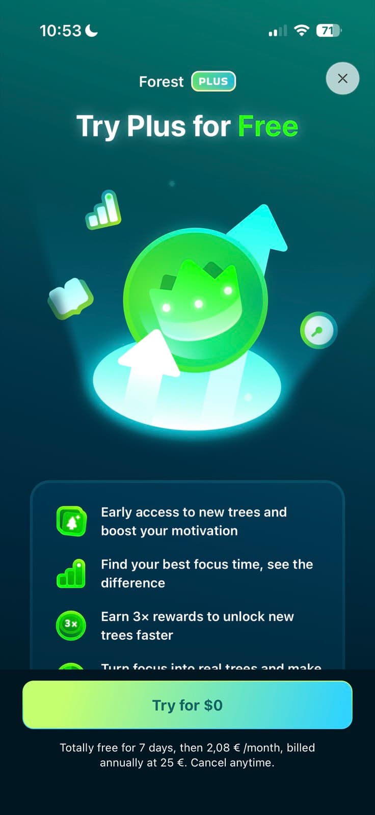 Forest paywall screenshot