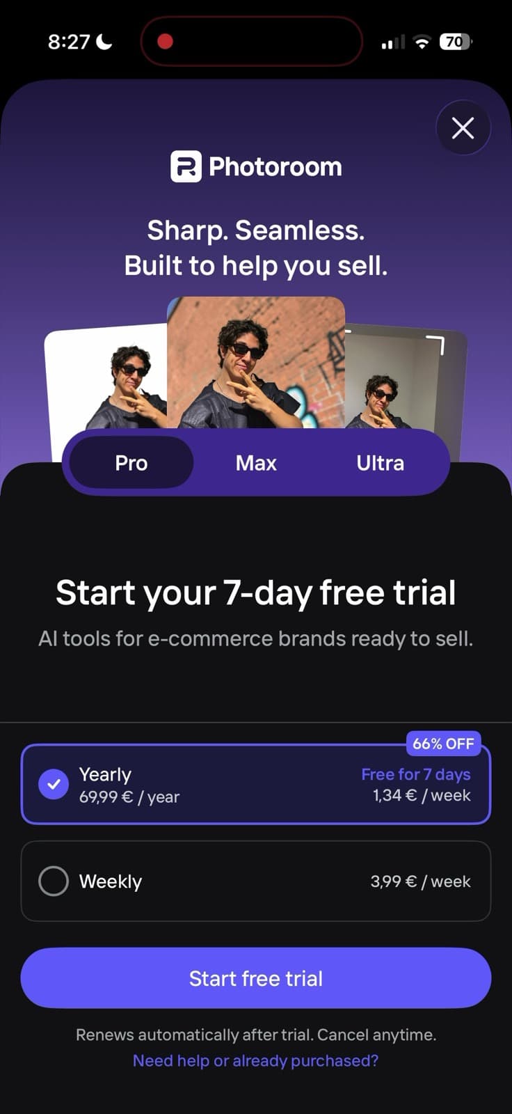 Photoroom paywall