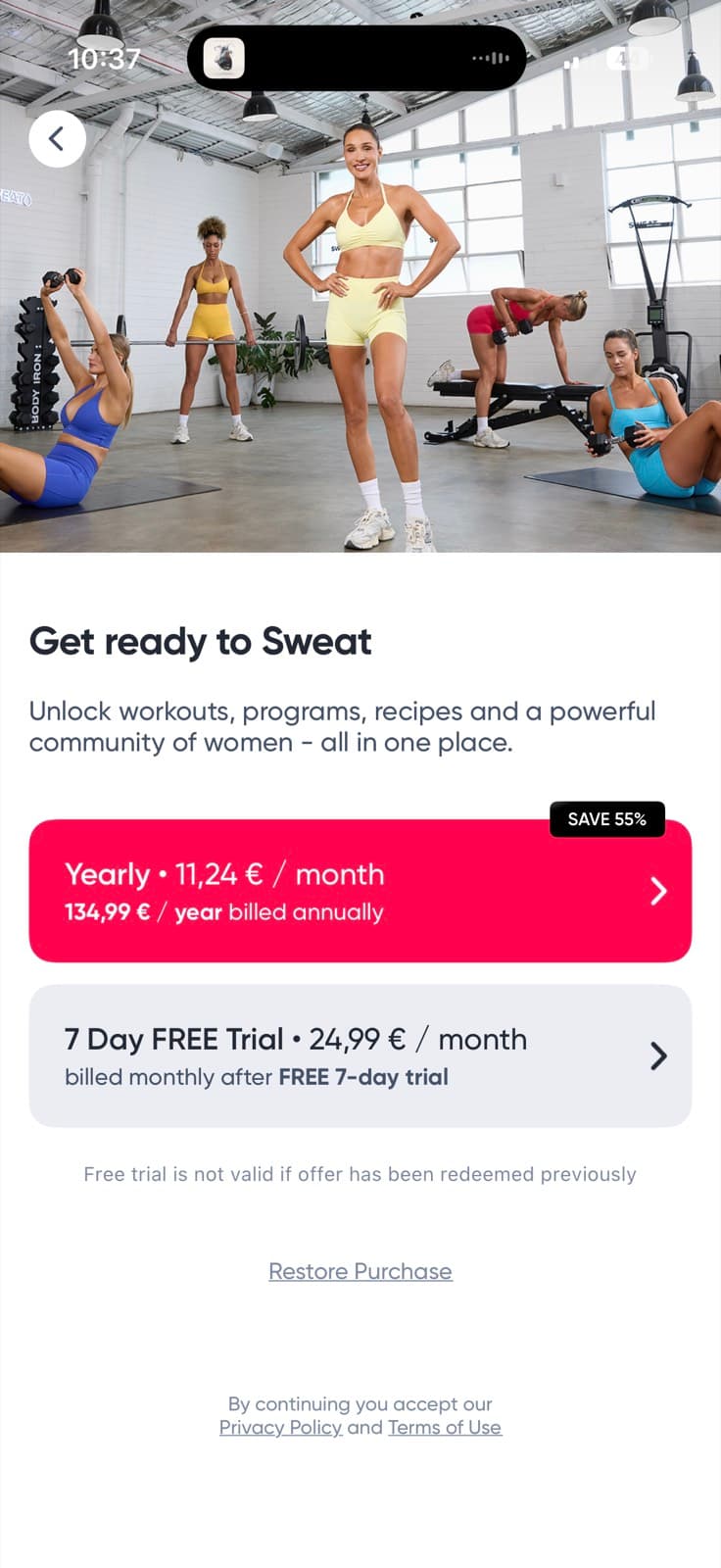Sweat paywall