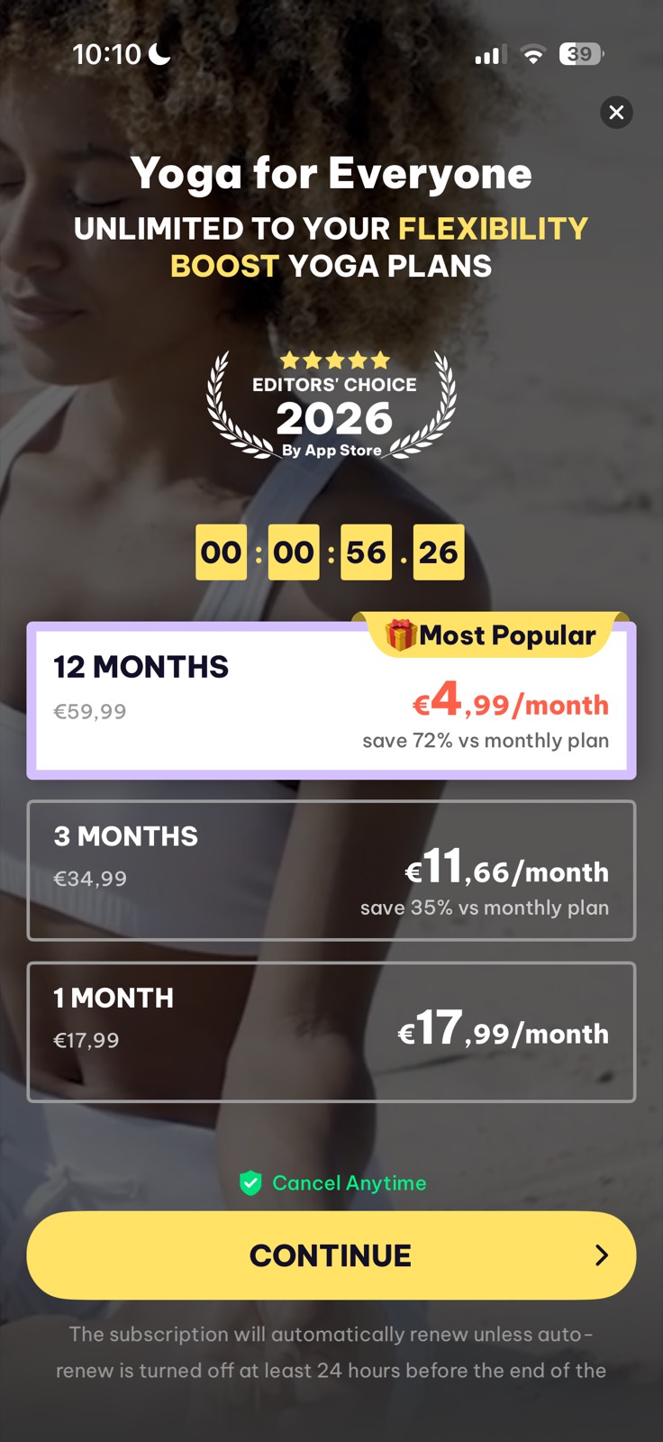 Daily Yoga paywall screenshot