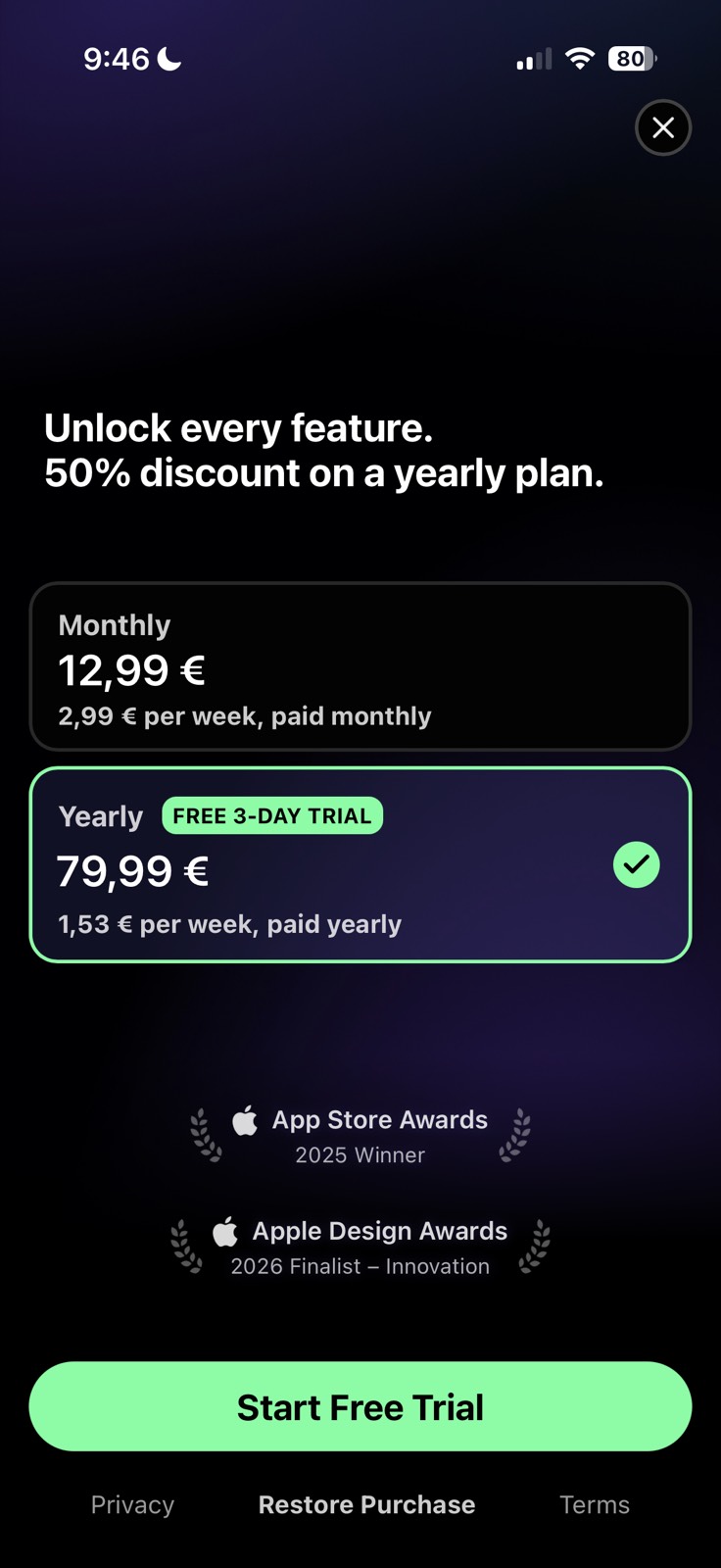 Detail paywall screenshot