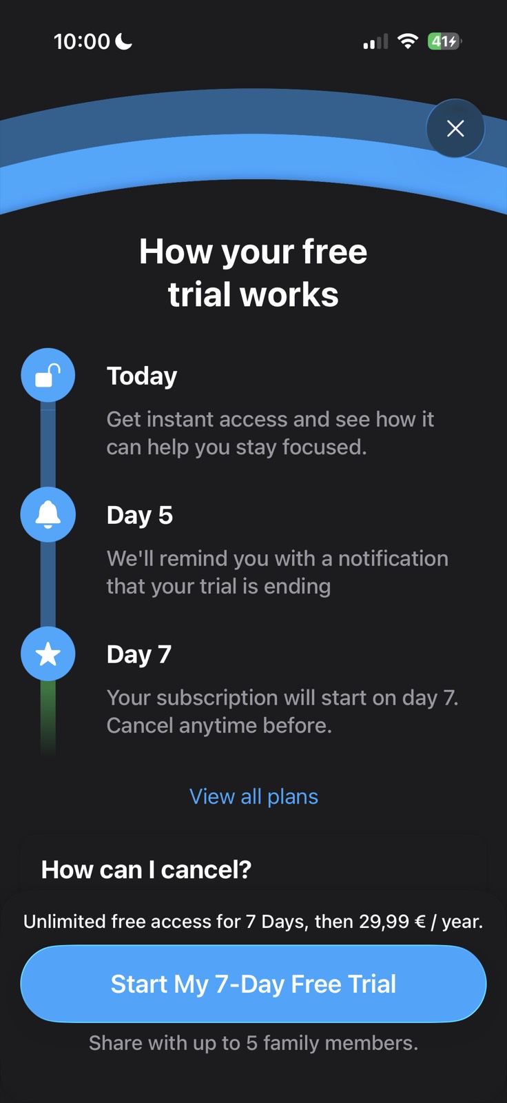 Focus paywall screenshot