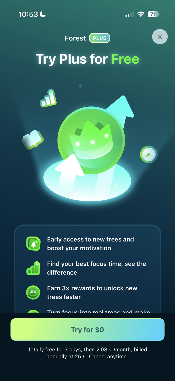 Forest paywall screenshot