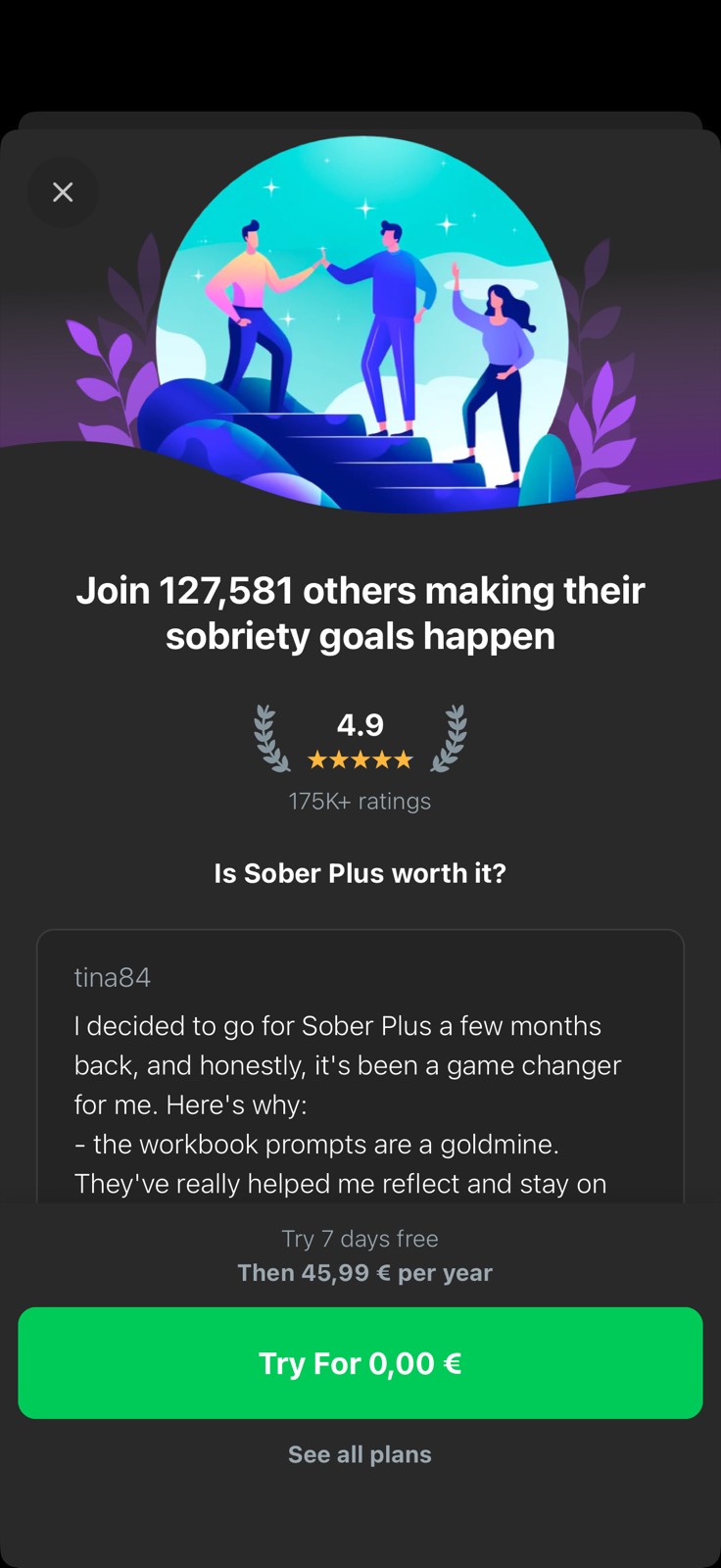 I Am Sober paywall screenshot
