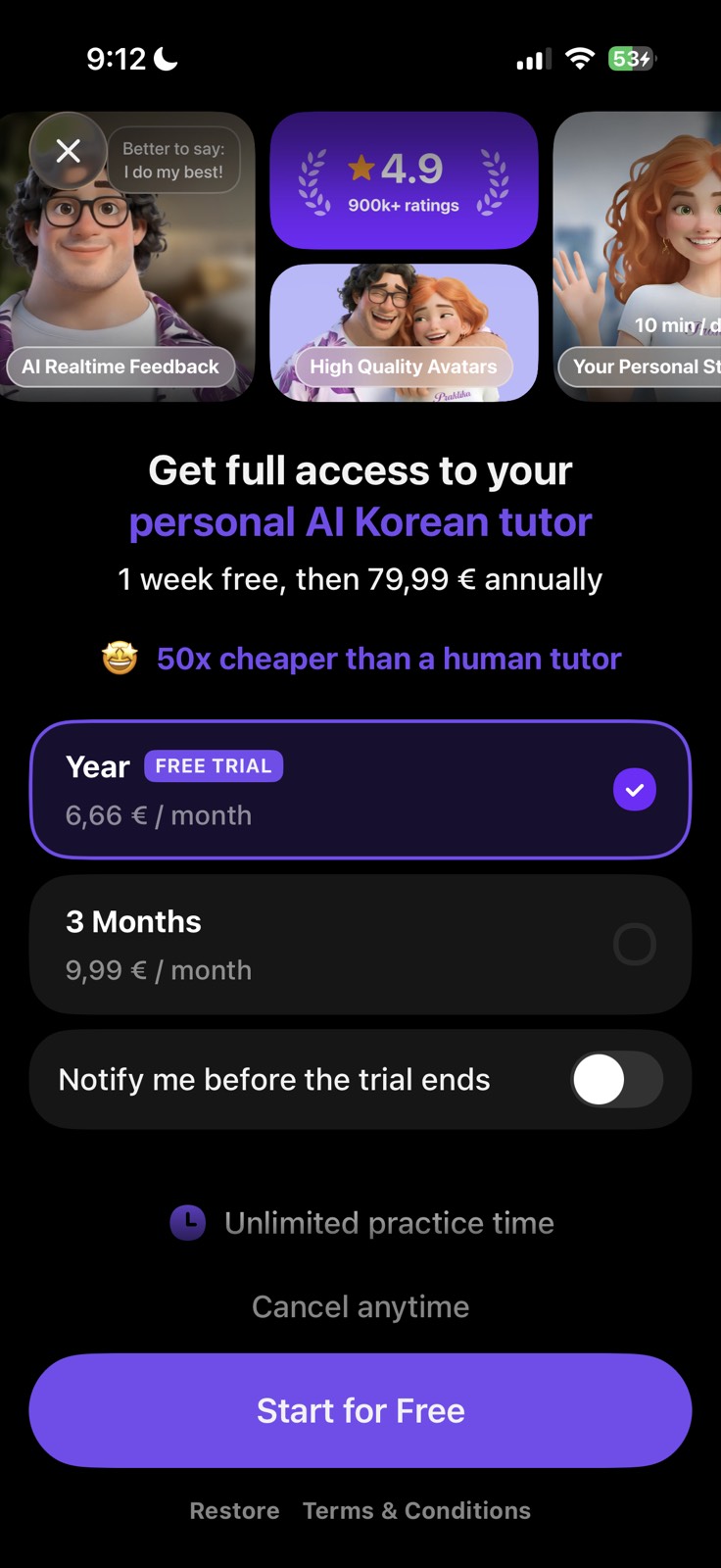 Praktika paywall screenshot