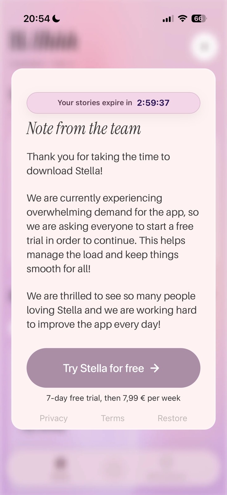 Stella paywall screenshot