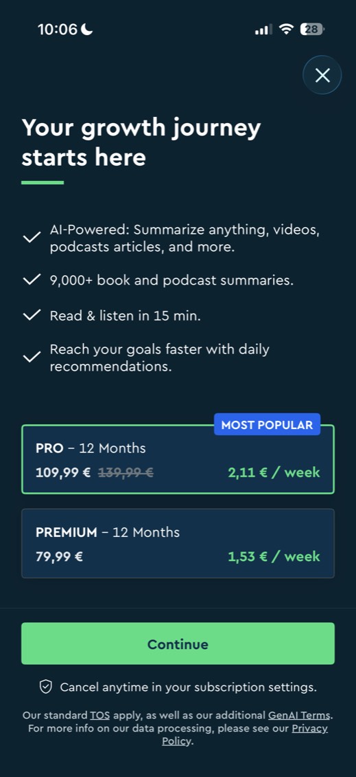 Blinkist paywall