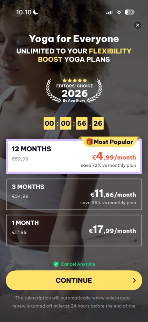 Daily Yoga paywall