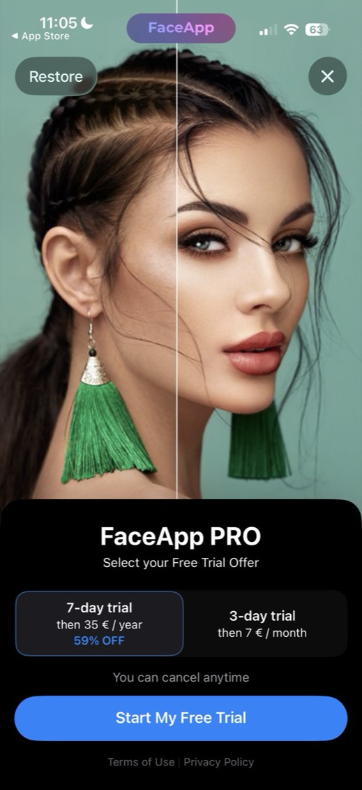 FaceApp — screen 1
