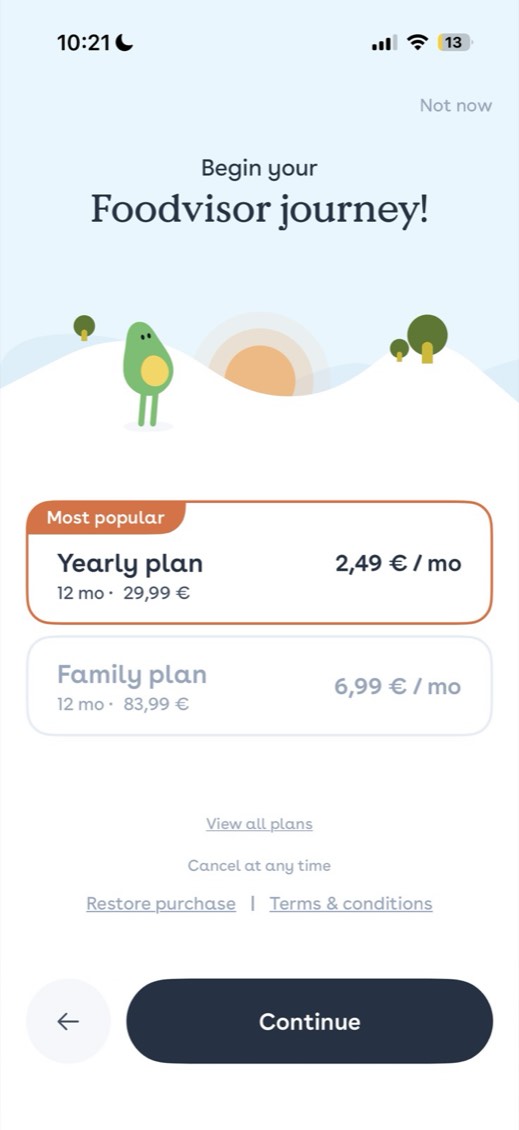 Foodvisor paywall