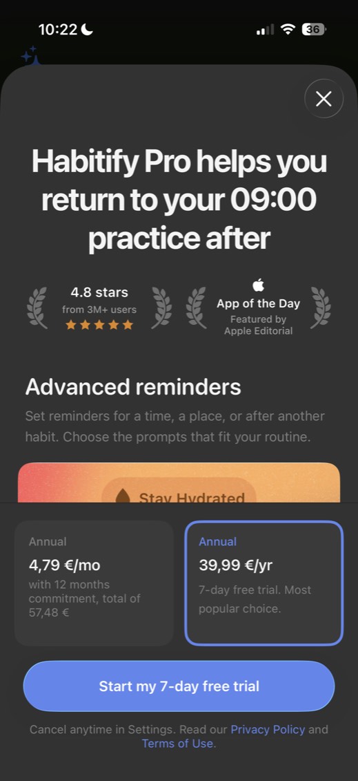 Habitify paywall