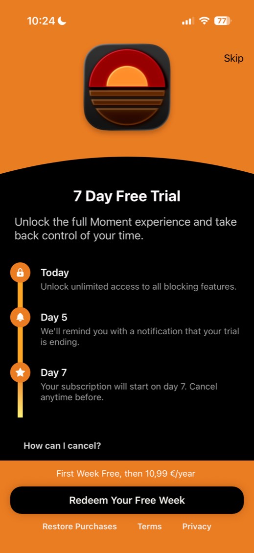 Moment paywall