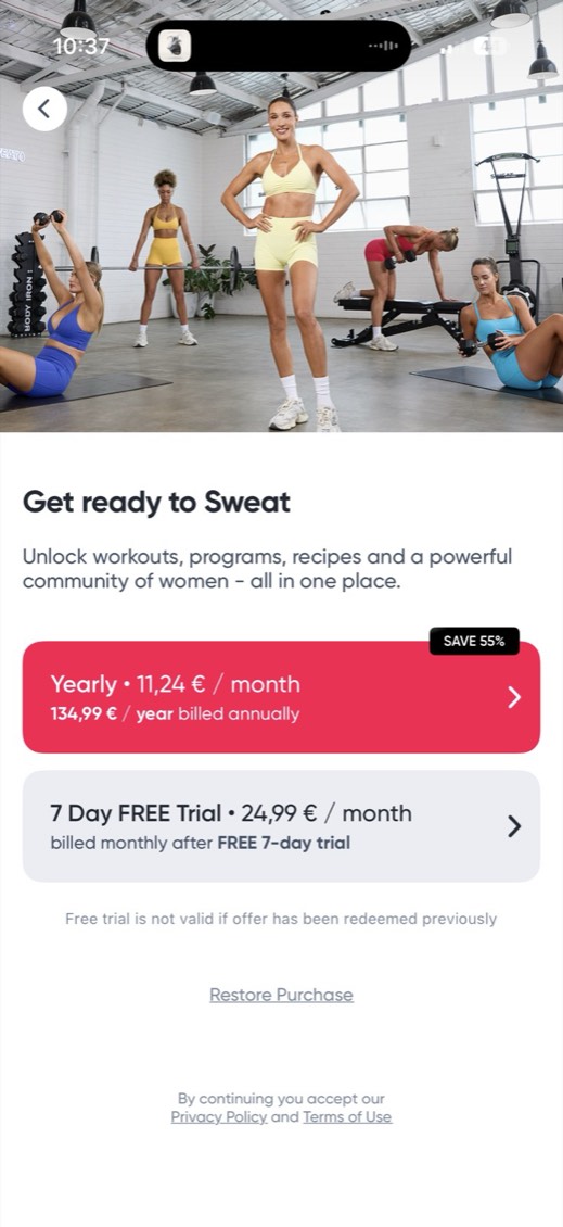 Sweat paywall