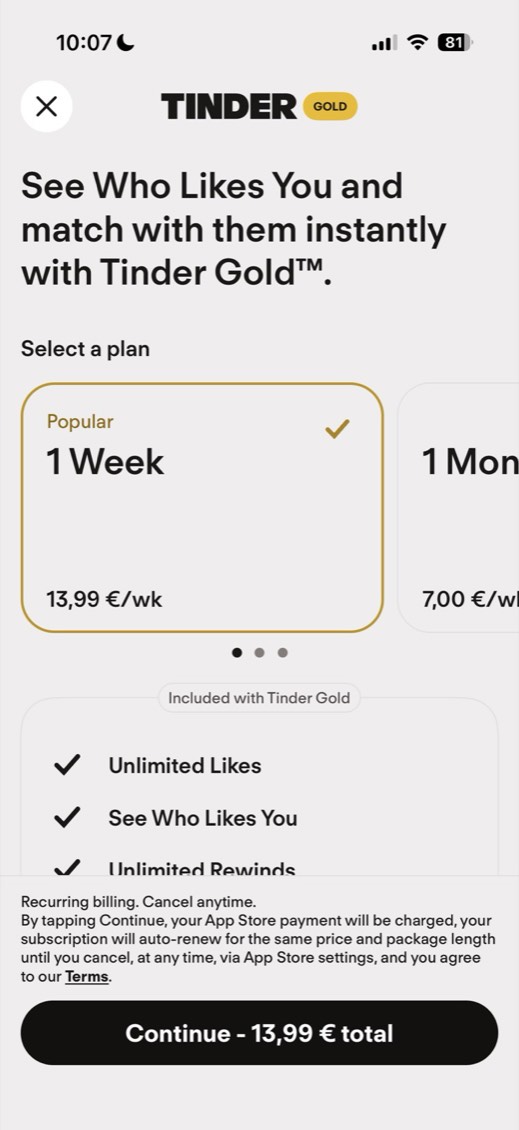 Tinder paywall