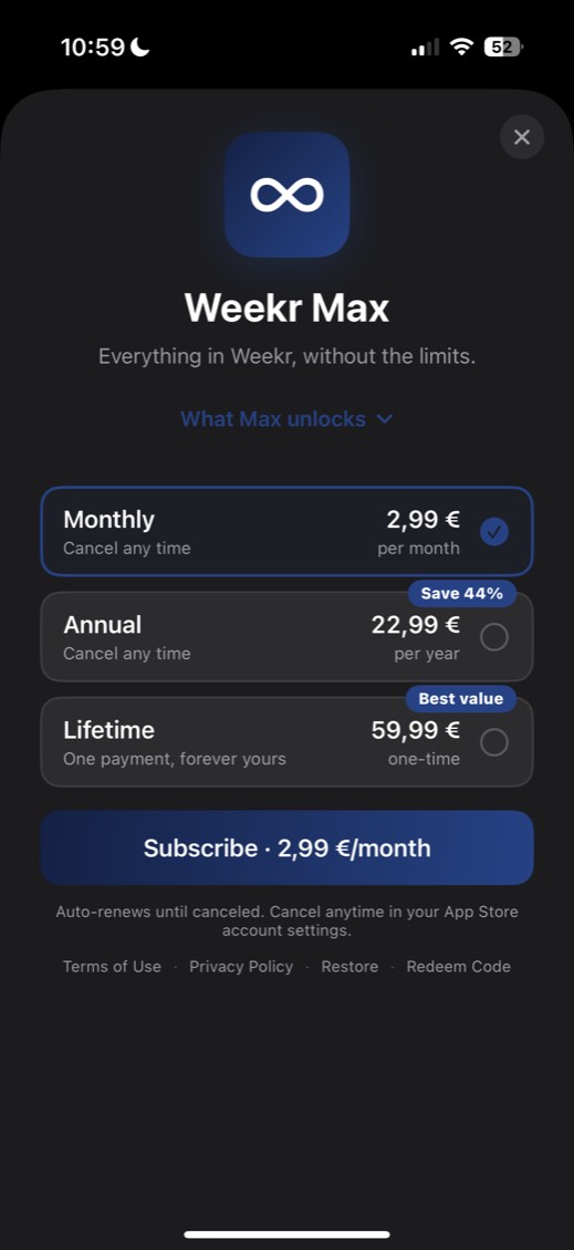 Weekr — screen 2